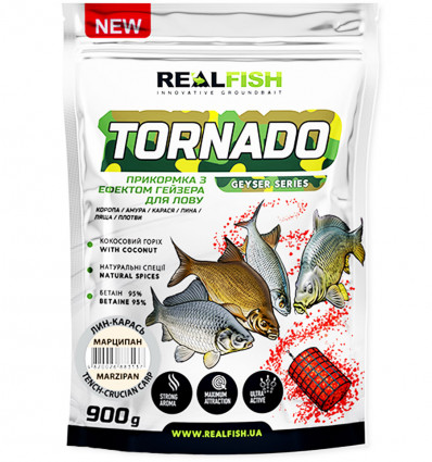 Прикормка REAL FISH гейзер Tornado Линь-Карась МАРЦИПАН 0,9 кг