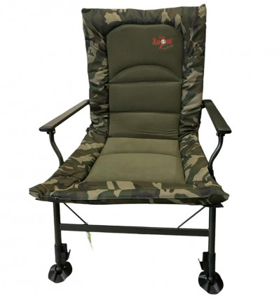 Крісло рибальське з підлокітниками та керованою спинкою CZ Full Comfort Boilie Armchair Camou/Fleece 150+ кг