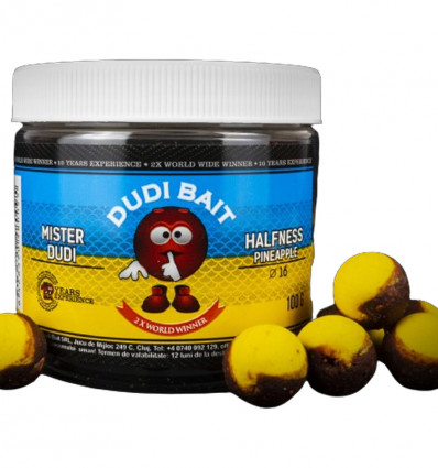 Бойлы Dudi Bait Halfness Balance сбалансированные насадочные двухцветные Mister Red Super Hot-Ананас 100 г