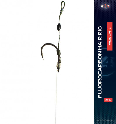 Готовый флюорокарбоновый поводок с мягким волосом W4C FLUOROCARBON HAIR RIG, крючок WIDE GAPE