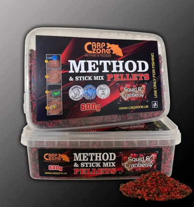 Метод-стик микс пеллетс Кальмар Клюква Method & Stick Mix Pellets Squid & Cranberry 2-4mm 600g