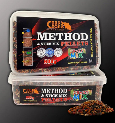 Метод-стик микс пеллетс CarpZone Crazy Mix (Сумасшедший микс) Method & Stick Mix Pellets 2-4mm 600g